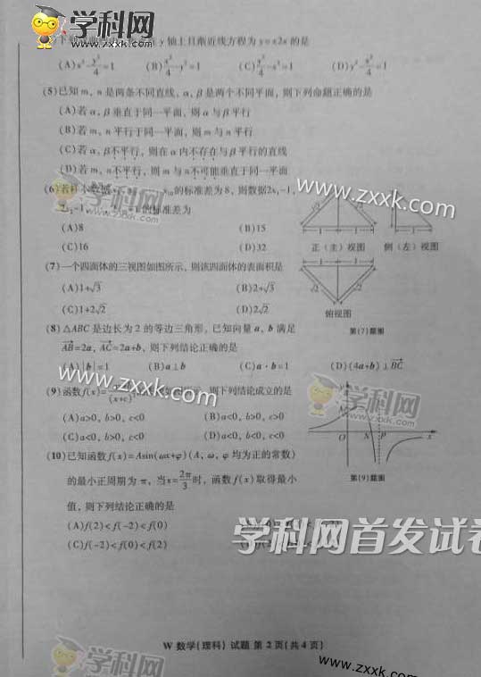 2015年安徽高考:理科数学高考试题图片版