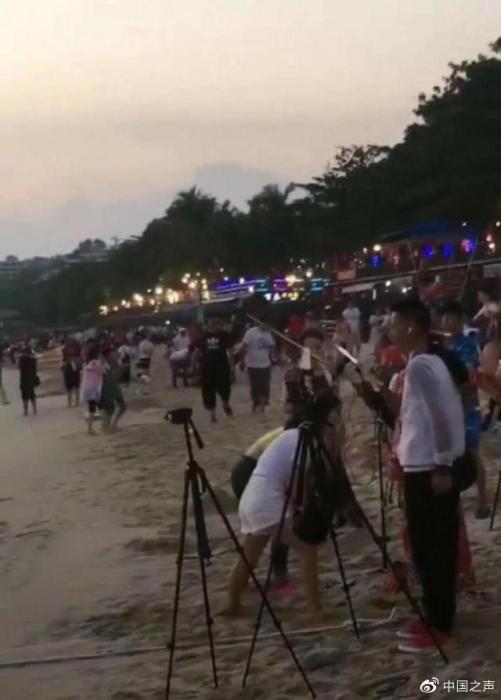 在沙滩直播的人在沙滩直播的人。图片来源：中国之声