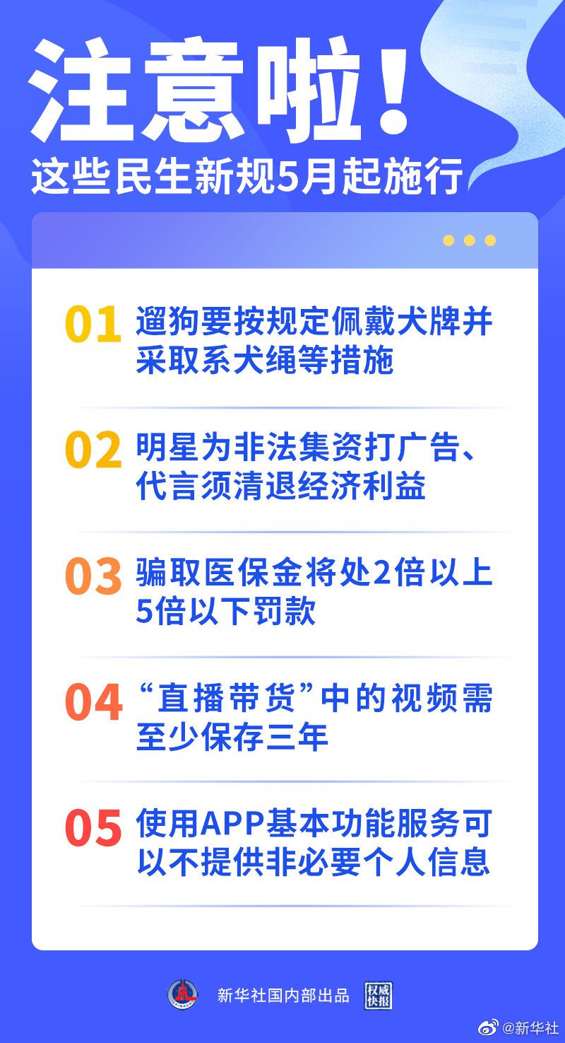 遛狗要系绳、骗医保金要罚款 这些民生新规5月起施行